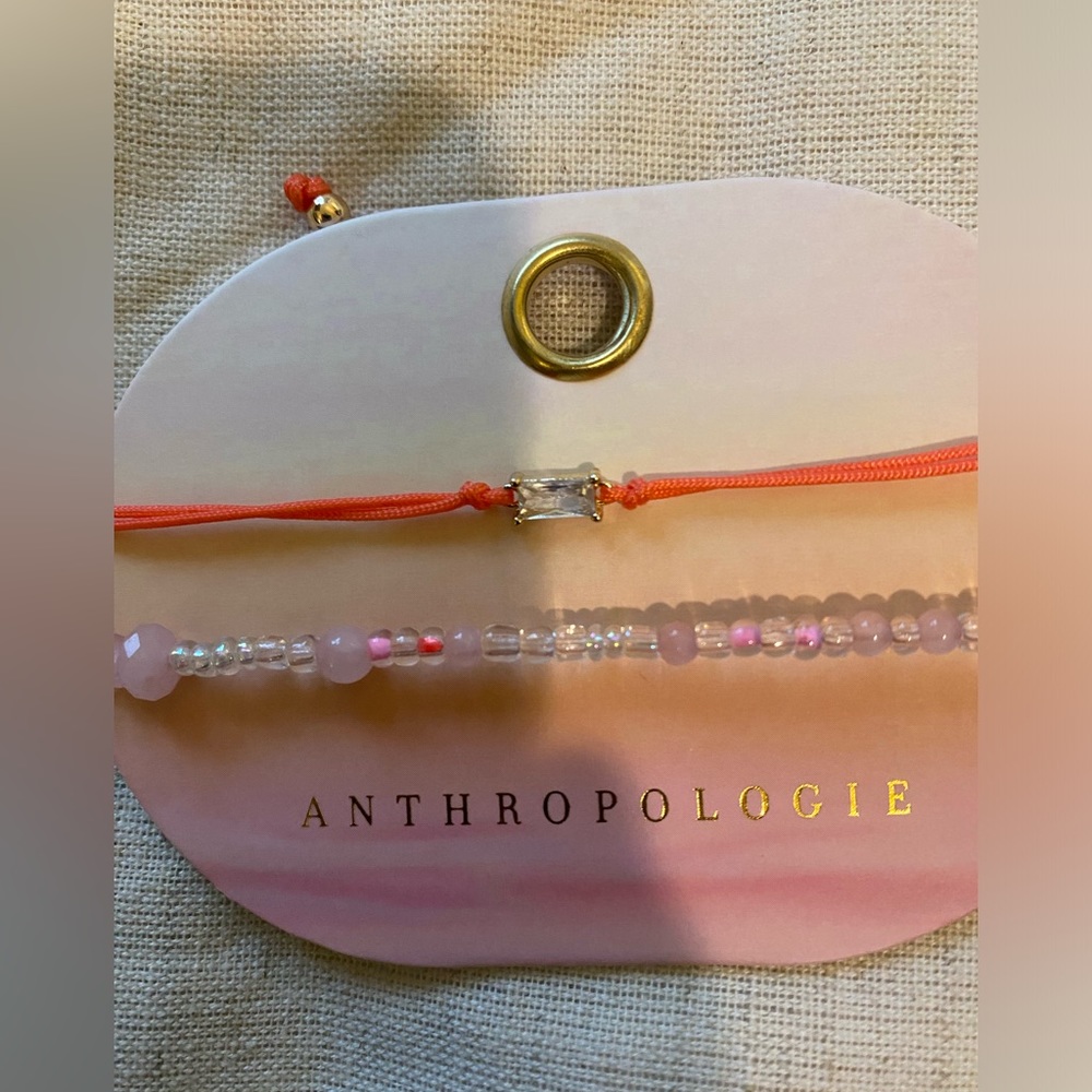 NWT SET 2 ANTHROPOLOGIE Coral Beaded & Crystal Tie Bracelets